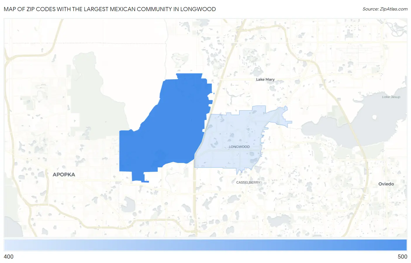 Zip Codes with the Largest Mexican Community in Longwood Map