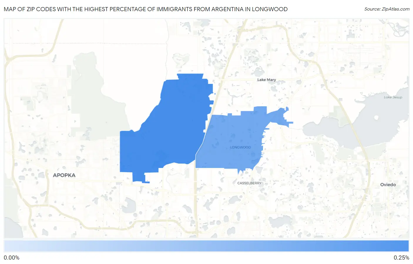 Zip Codes with the Highest Percentage of Immigrants from Argentina in Longwood Map