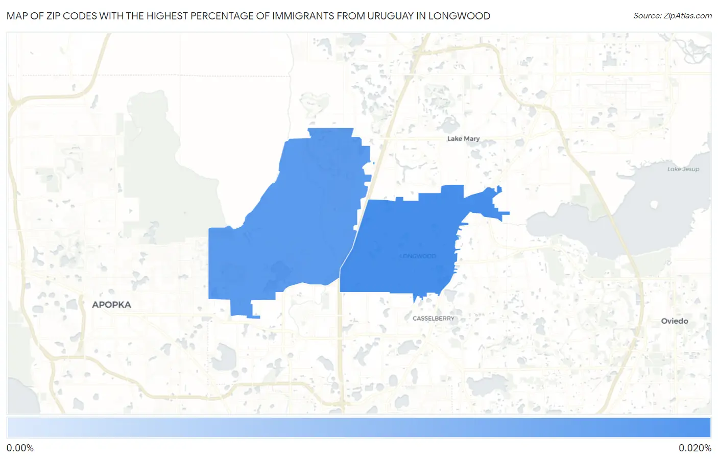 Zip Codes with the Highest Percentage of Immigrants from Uruguay in Longwood Map