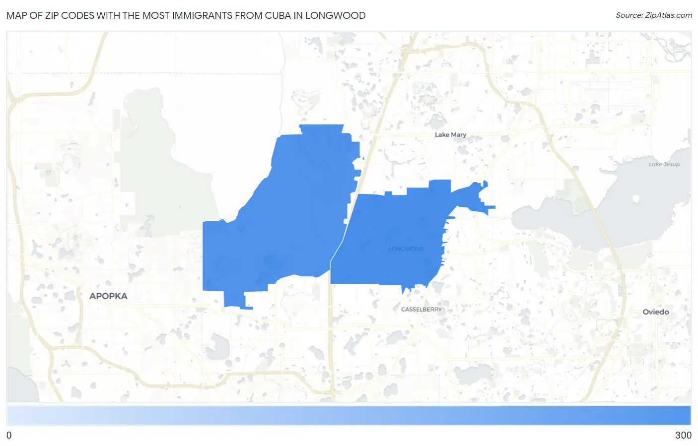 Zip Codes with the Most Immigrants from Cuba in Longwood Map