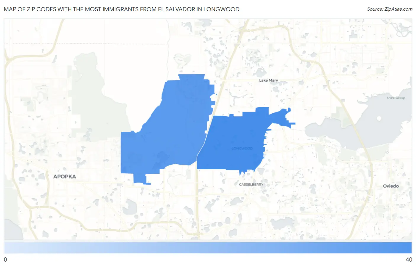 Zip Codes with the Most Immigrants from El Salvador in Longwood Map