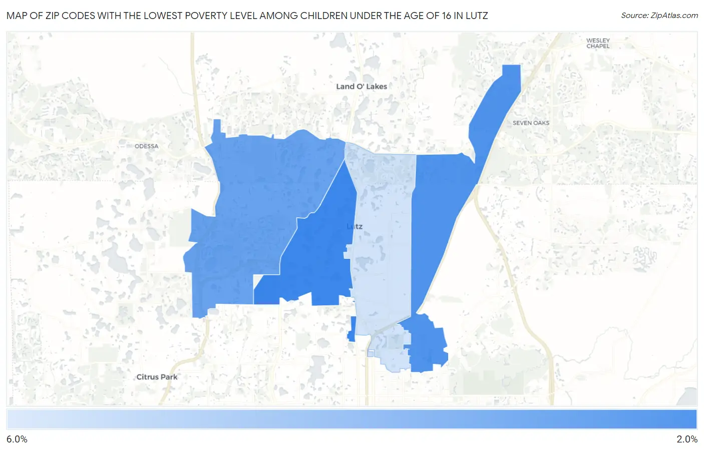 Zip Codes with the Lowest Poverty Level Among Children Under the Age of 16 in Lutz Map