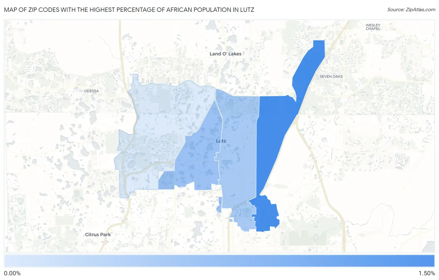 Zip Codes with the Highest Percentage of African Population in Lutz Map
