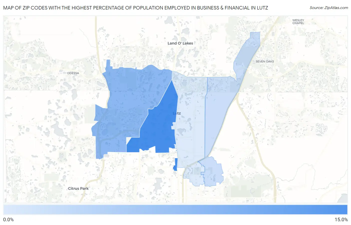 Zip Codes with the Highest Percentage of Population Employed in Business & Financial in Lutz Map