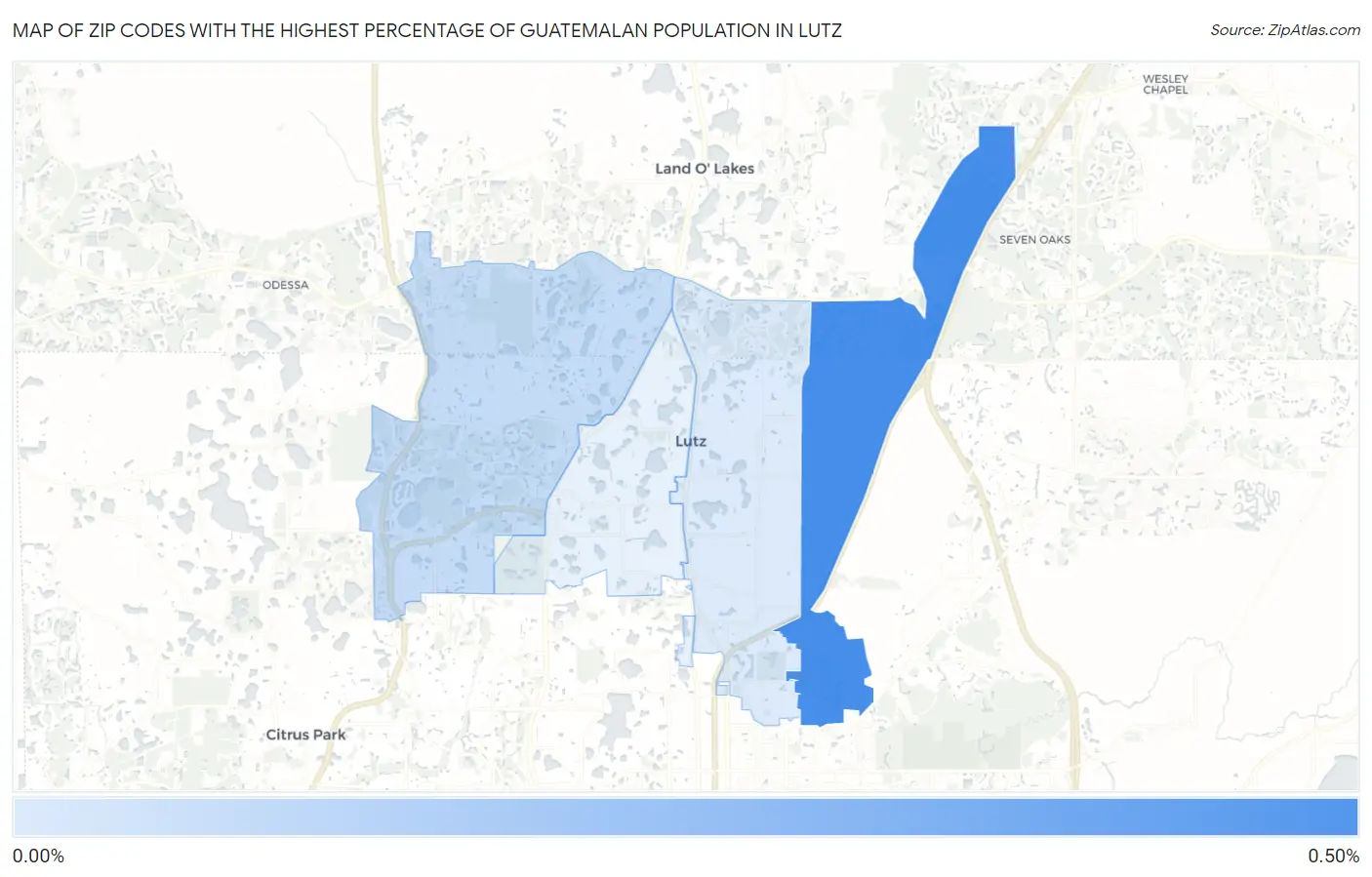 Zip Codes with the Highest Percentage of Guatemalan Population in Lutz Map
