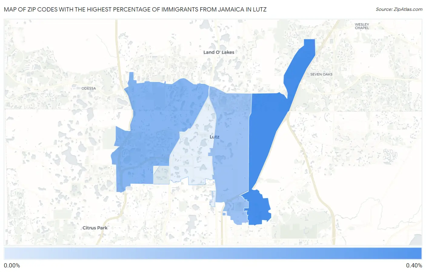 Zip Codes with the Highest Percentage of Immigrants from Jamaica in Lutz Map