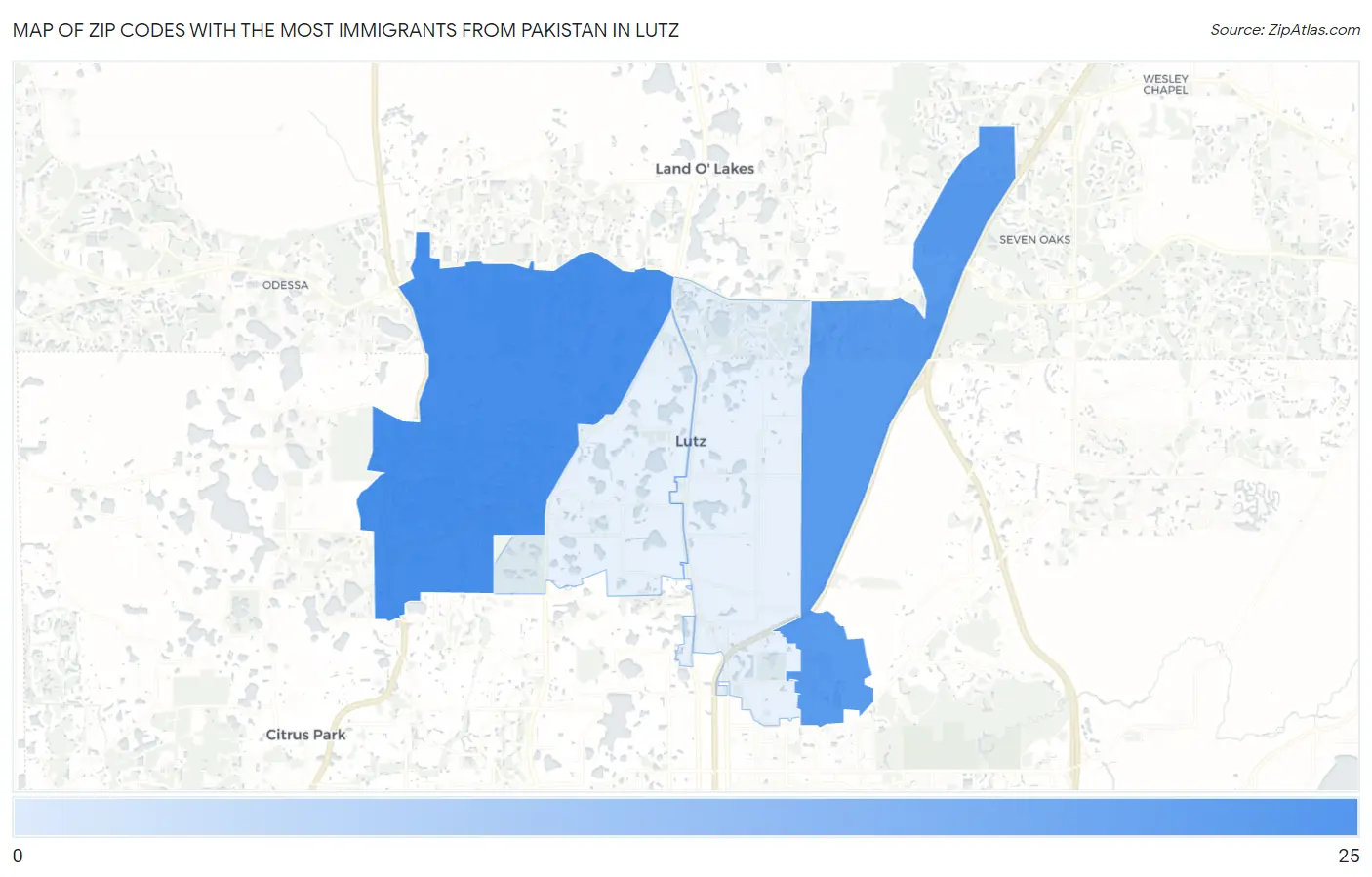 Zip Codes with the Most Immigrants from Pakistan in Lutz Map
