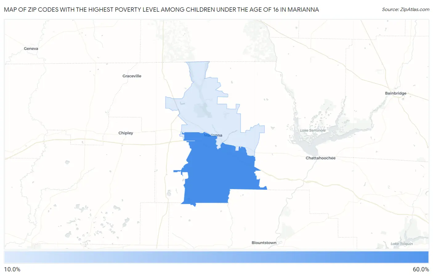 Zip Codes with the Highest Poverty Level Among Children Under the Age of 16 in Marianna Map