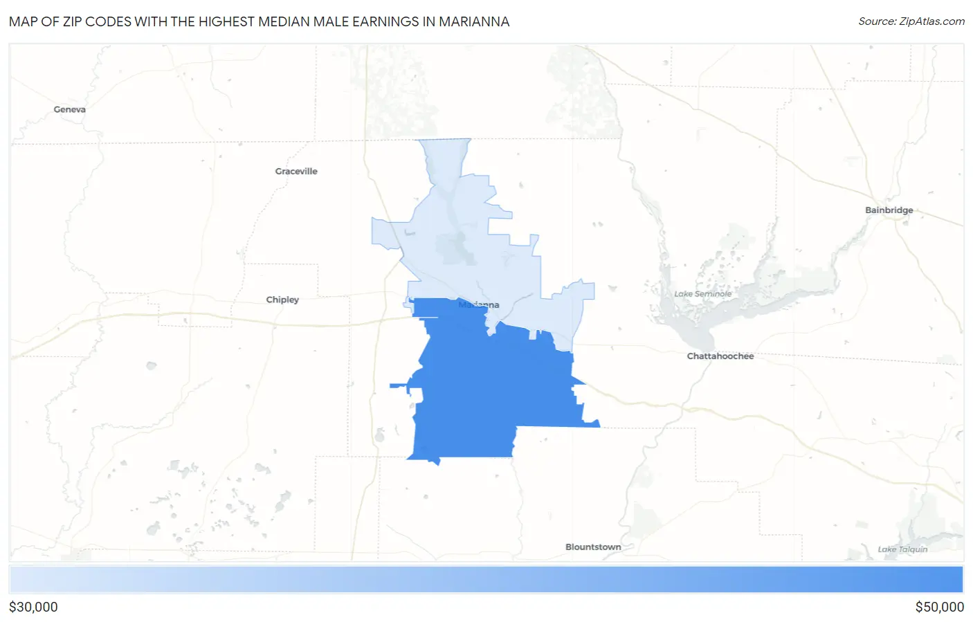 Zip Codes with the Highest Median Male Earnings in Marianna Map