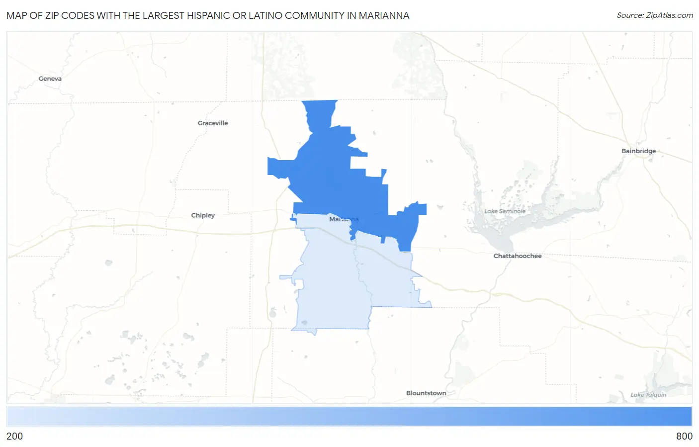 Zip Codes with the Largest Hispanic or Latino Community in Marianna Map