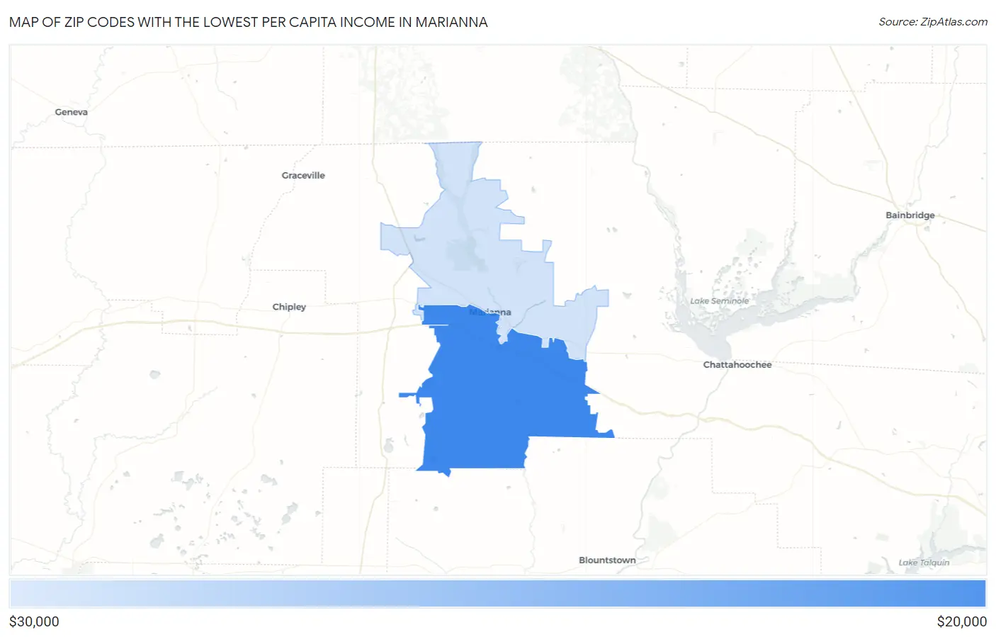 Zip Codes with the Lowest Per Capita Income in Marianna Map
