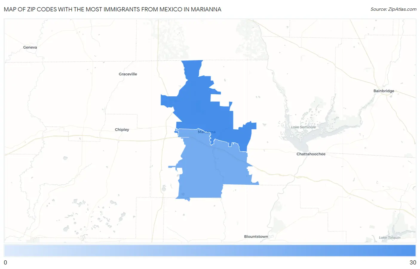 Zip Codes with the Most Immigrants from Mexico in Marianna Map