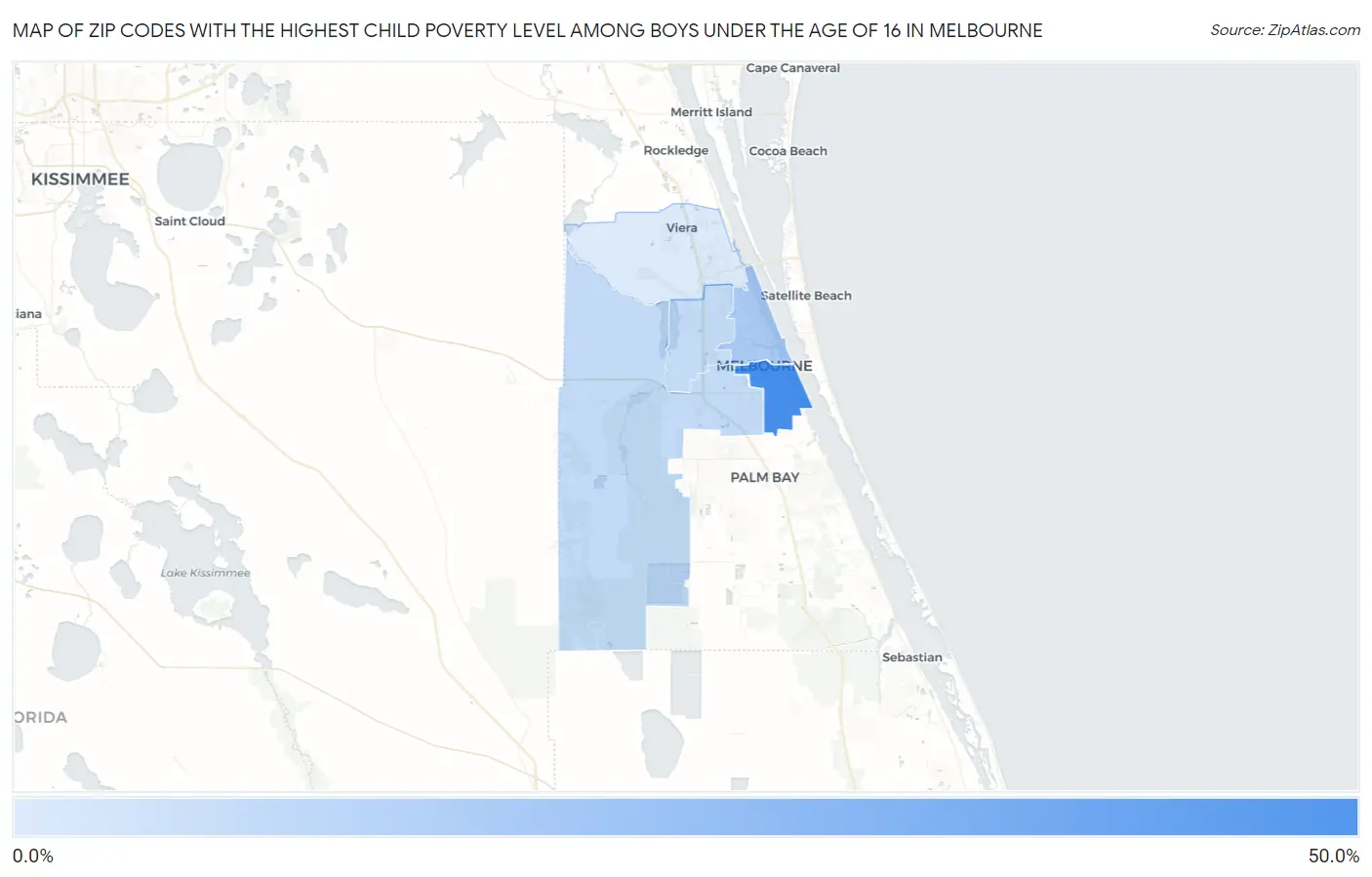 Zip Codes with the Highest Child Poverty Level Among Boys Under the Age of 16 in Melbourne Map