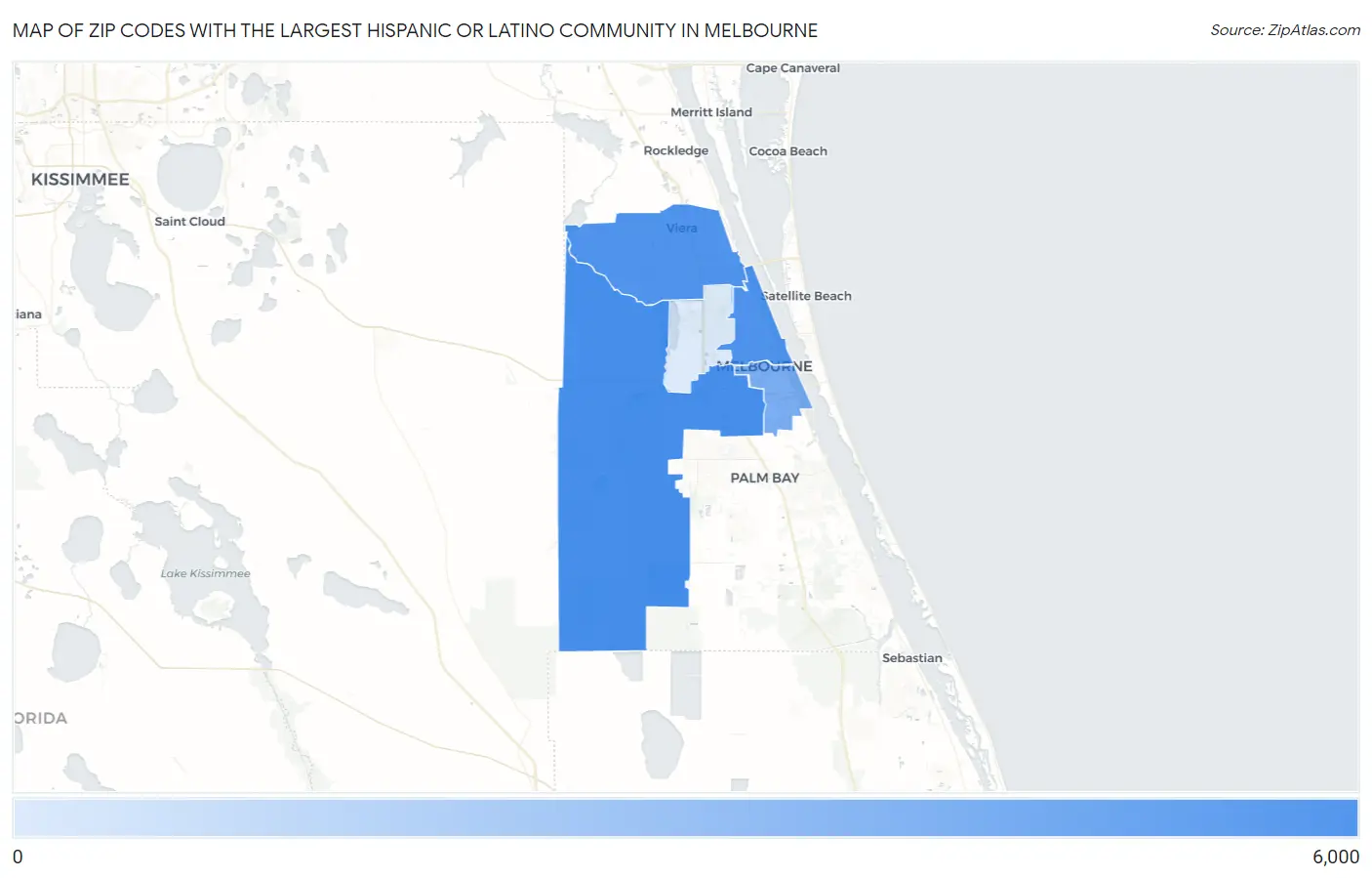 Zip Codes with the Largest Hispanic or Latino Community in Melbourne Map