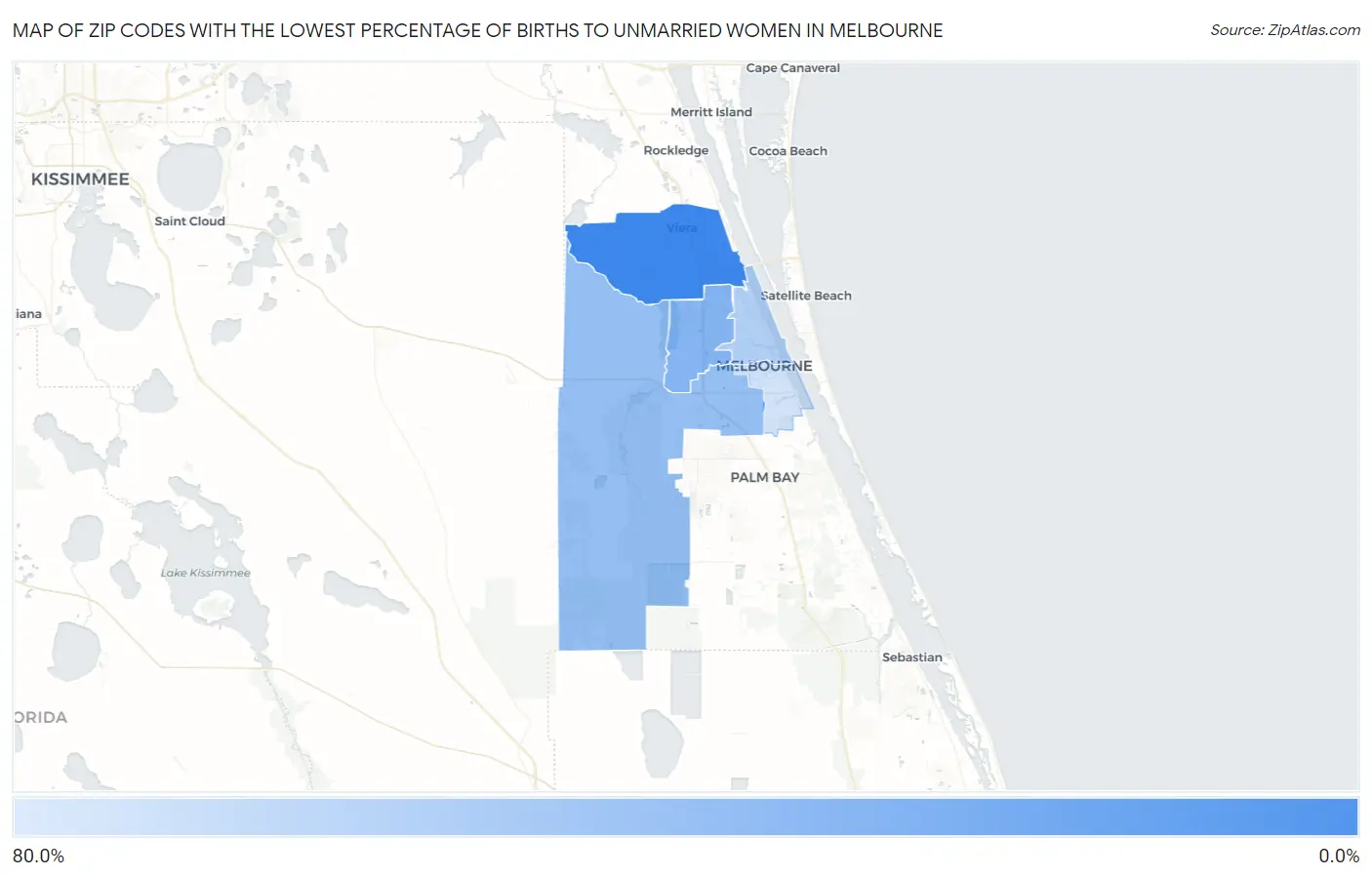 Zip Codes with the Lowest Percentage of Births to Unmarried Women in Melbourne Map