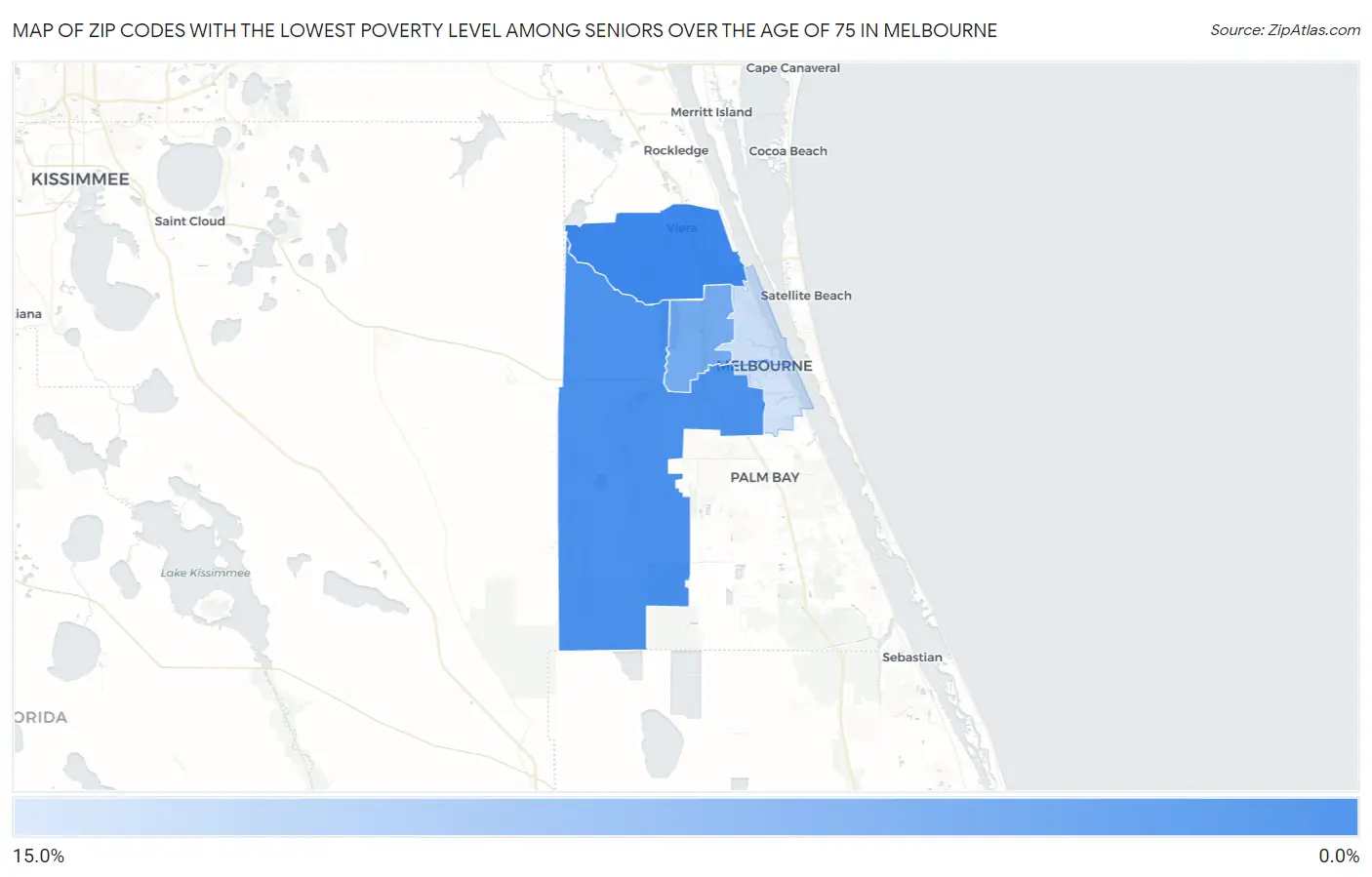 Zip Codes with the Lowest Poverty Level Among Seniors Over the Age of 75 in Melbourne Map