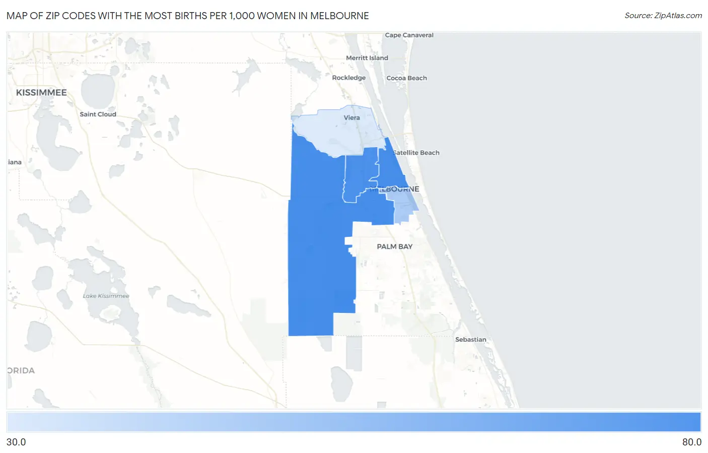 Zip Codes with the Most Births per 1,000 Women in Melbourne Map
