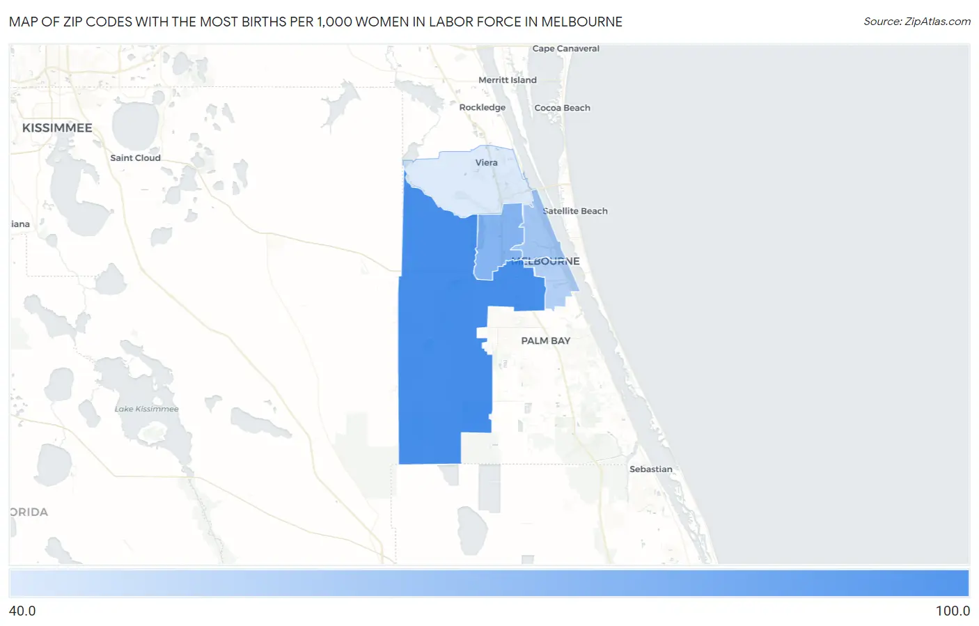Zip Codes with the Most Births per 1,000 Women in Labor Force in Melbourne Map