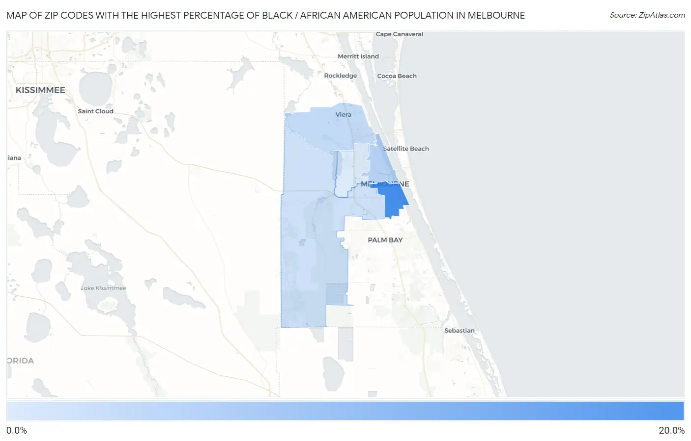 Zip Codes with the Highest Percentage of Black / African American Population in Melbourne Map