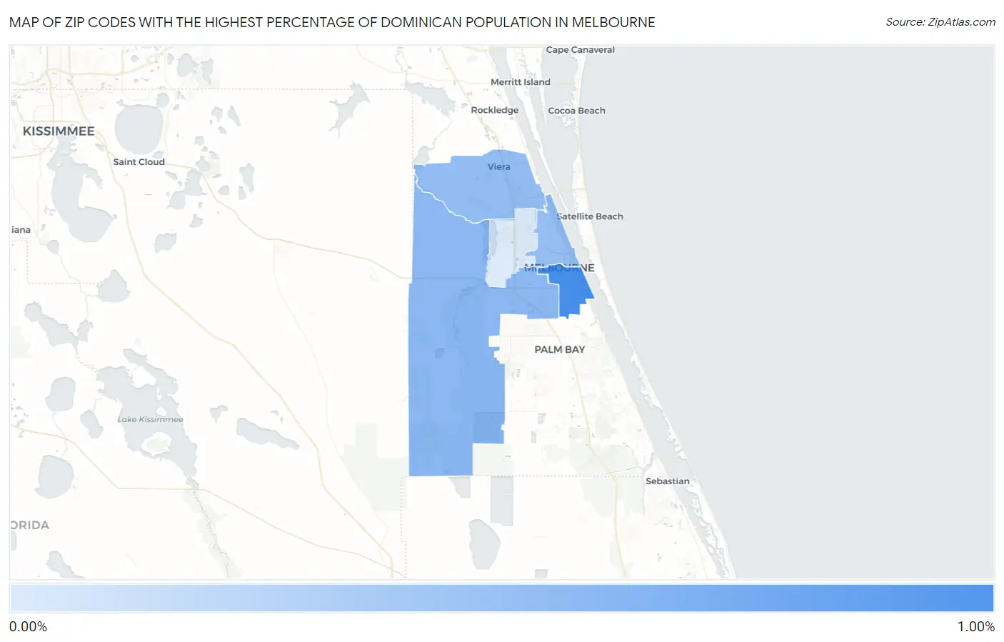Zip Codes with the Highest Percentage of Dominican Population in Melbourne Map