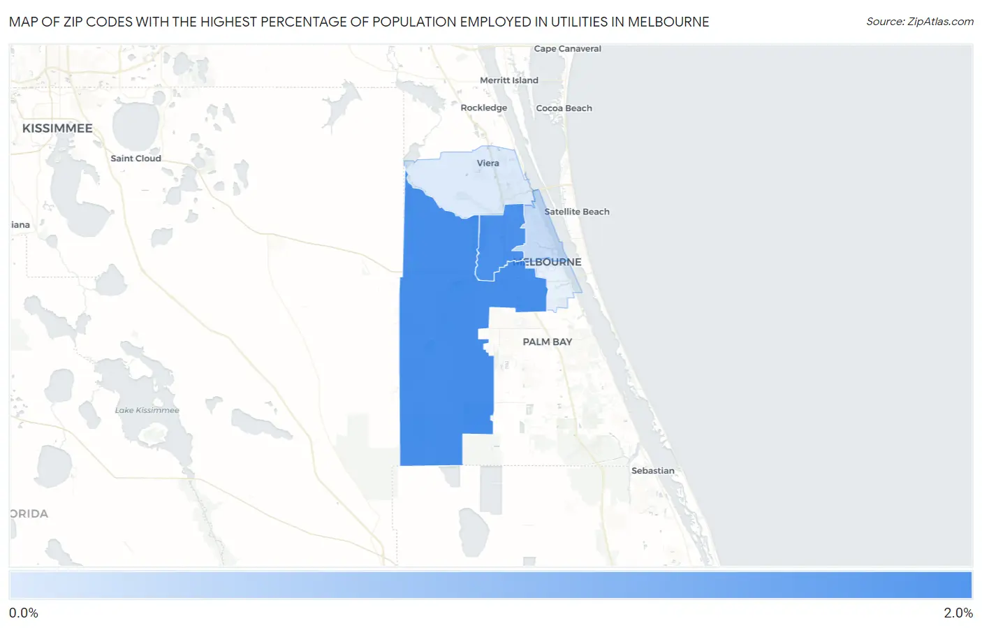 Zip Codes with the Highest Percentage of Population Employed in Utilities in Melbourne Map