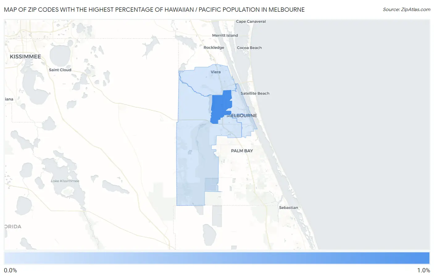 Zip Codes with the Highest Percentage of Hawaiian / Pacific Population in Melbourne Map