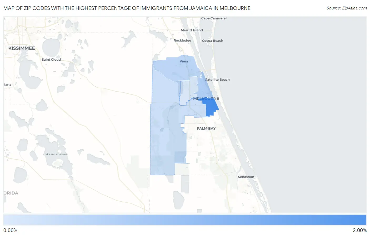 Zip Codes with the Highest Percentage of Immigrants from Jamaica in Melbourne Map