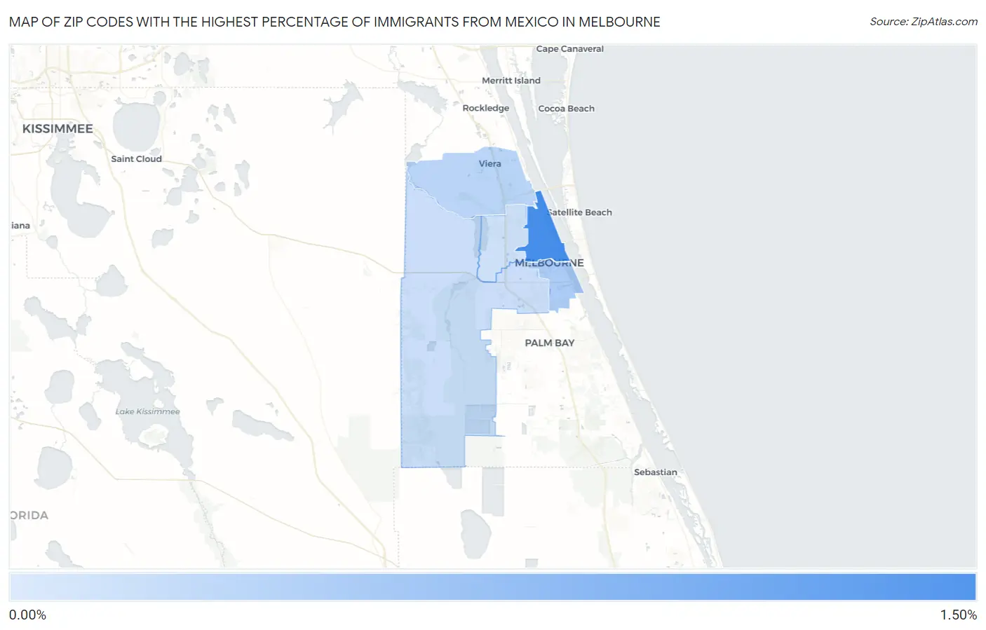Zip Codes with the Highest Percentage of Immigrants from Mexico in Melbourne Map
