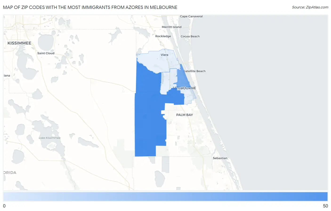 Zip Codes with the Most Immigrants from Azores in Melbourne Map