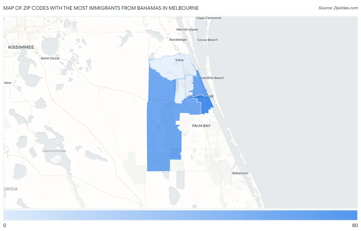 Zip Codes with the Most Immigrants from Bahamas in Melbourne Map