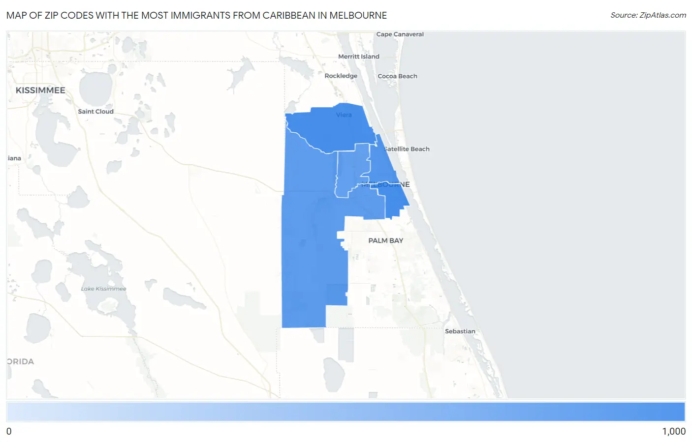 Zip Codes with the Most Immigrants from Caribbean in Melbourne Map