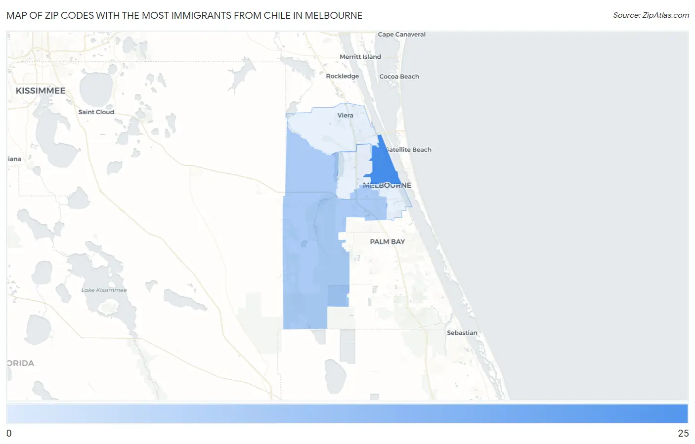 Zip Codes with the Most Immigrants from Chile in Melbourne Map