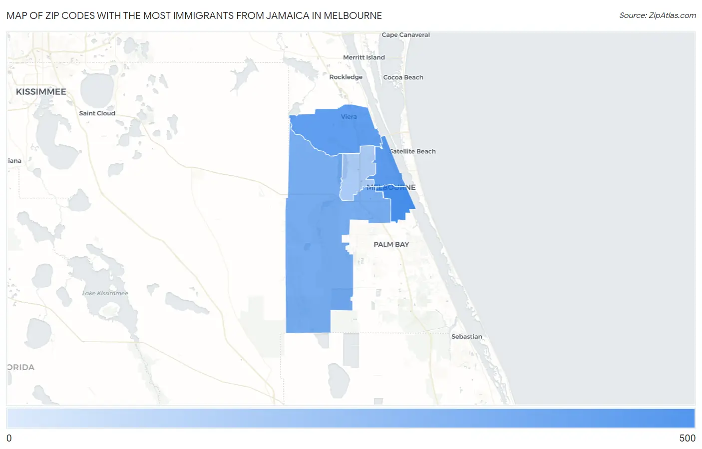 Zip Codes with the Most Immigrants from Jamaica in Melbourne Map