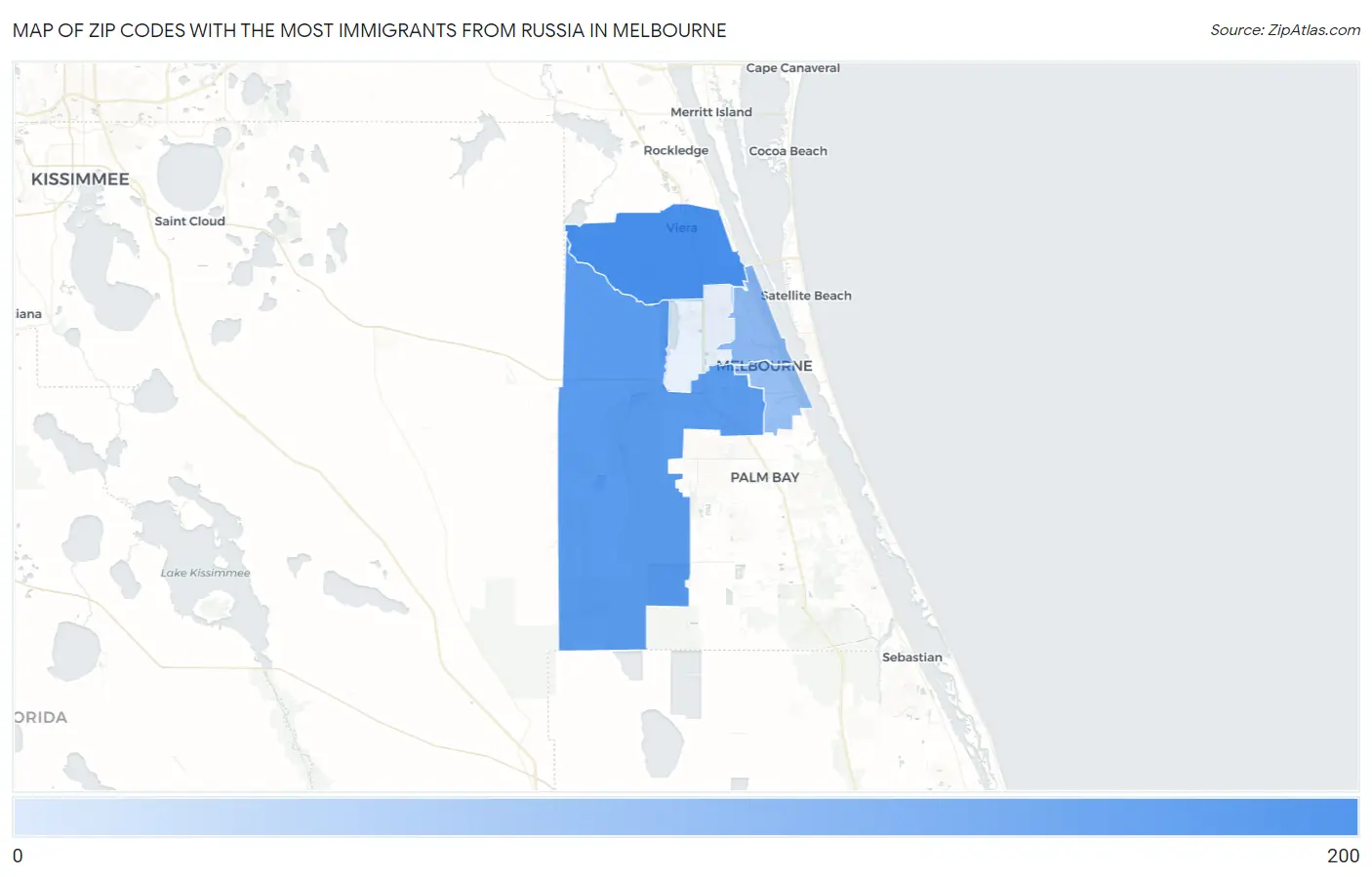 Zip Codes with the Most Immigrants from Russia in Melbourne Map