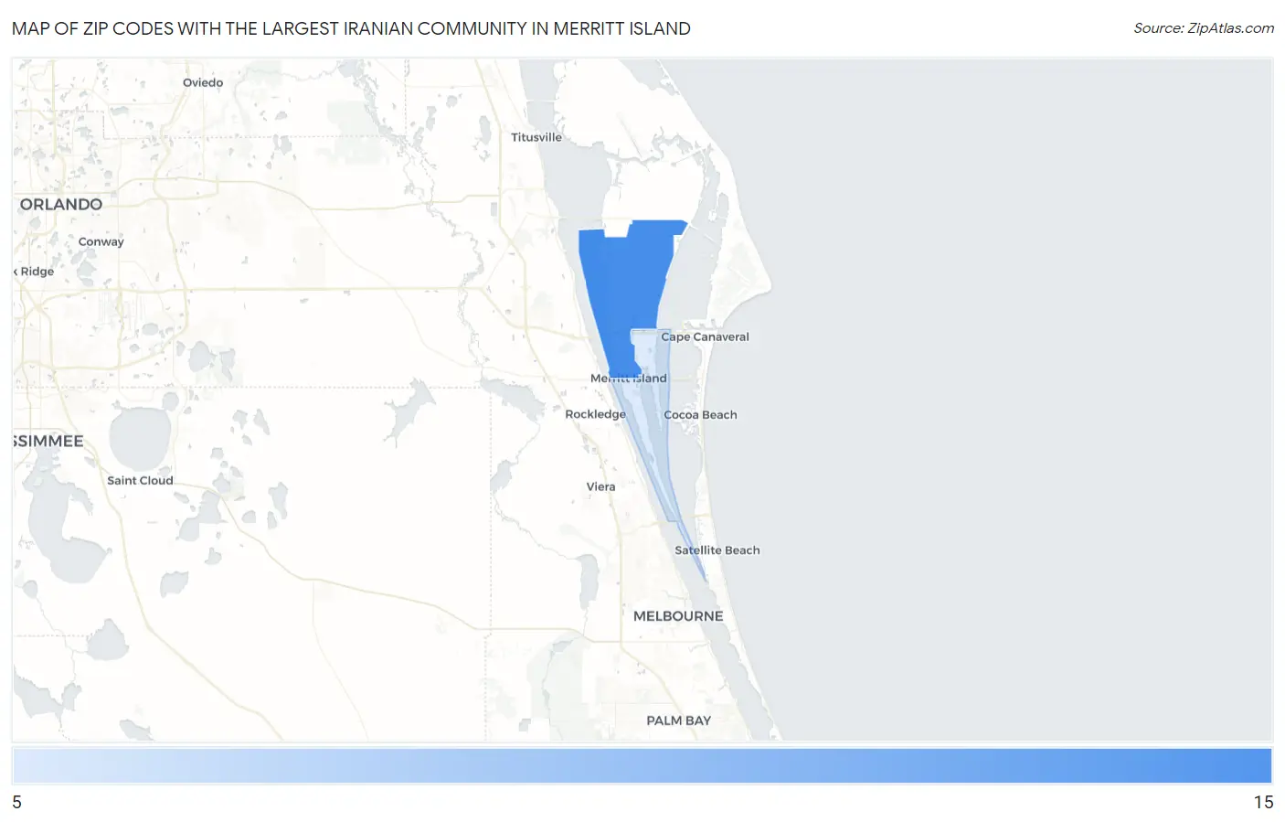 Zip Codes with the Largest Iranian Community in Merritt Island Map