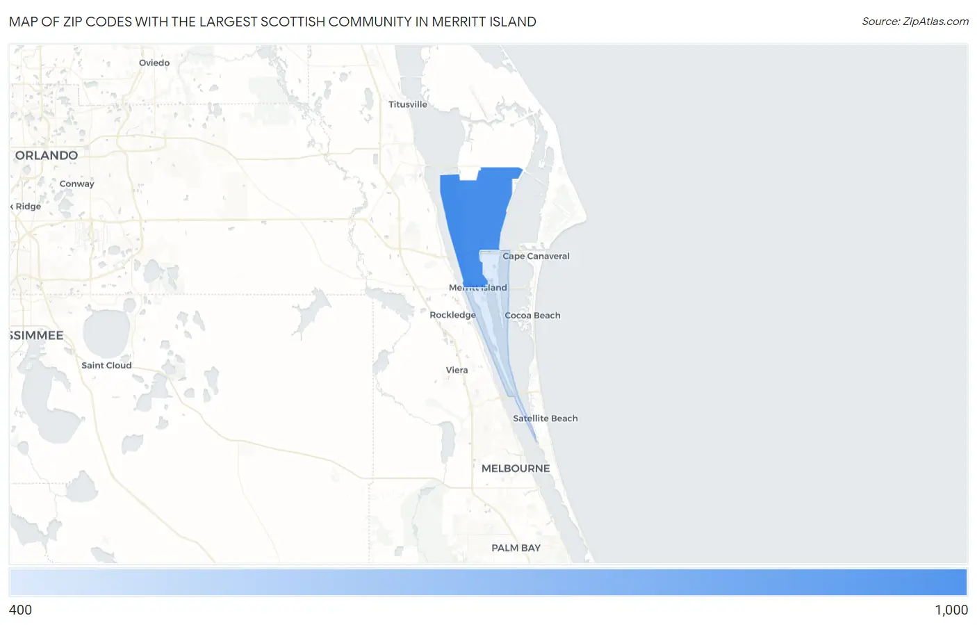 Zip Codes with the Largest Scottish Community in Merritt Island Map