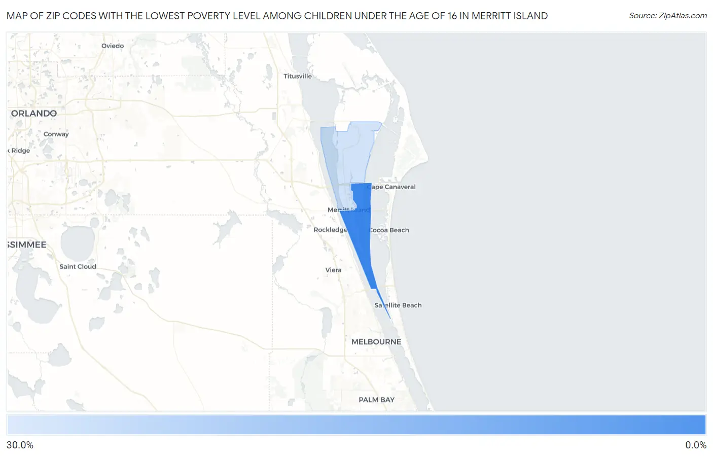 Zip Codes with the Lowest Poverty Level Among Children Under the Age of 16 in Merritt Island Map