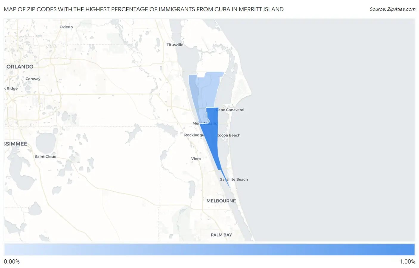 Zip Codes with the Highest Percentage of Immigrants from Cuba in Merritt Island Map
