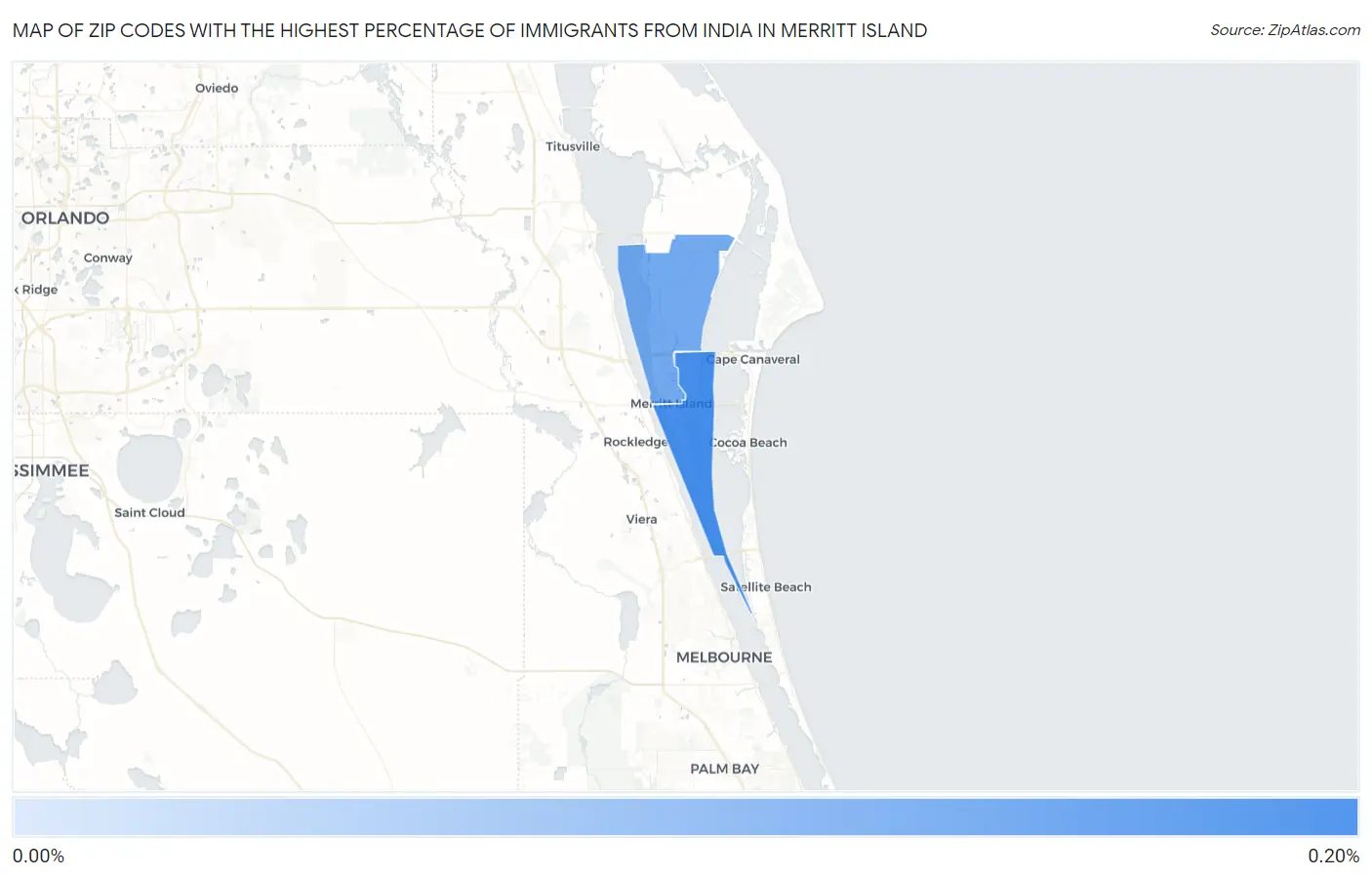 Zip Codes with the Highest Percentage of Immigrants from India in Merritt Island Map