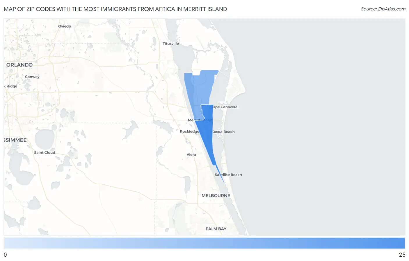 Zip Codes with the Most Immigrants from Africa in Merritt Island Map