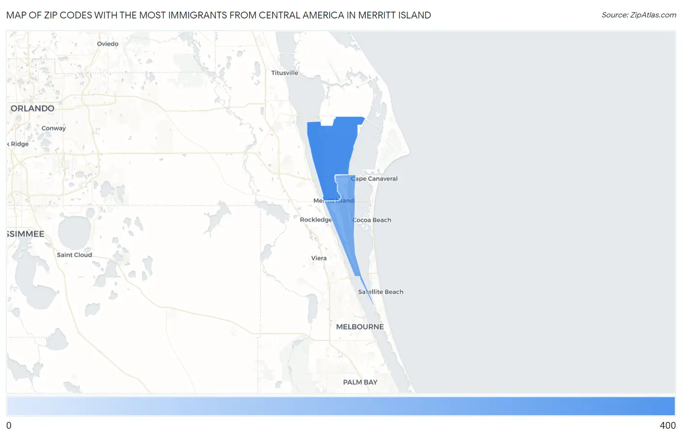 Zip Codes with the Most Immigrants from Central America in Merritt Island Map