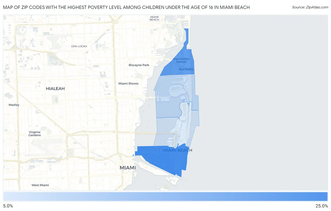 Zip Codes with the Highest Poverty Level Among Children Under the Age of 16 in Miami Beach Map