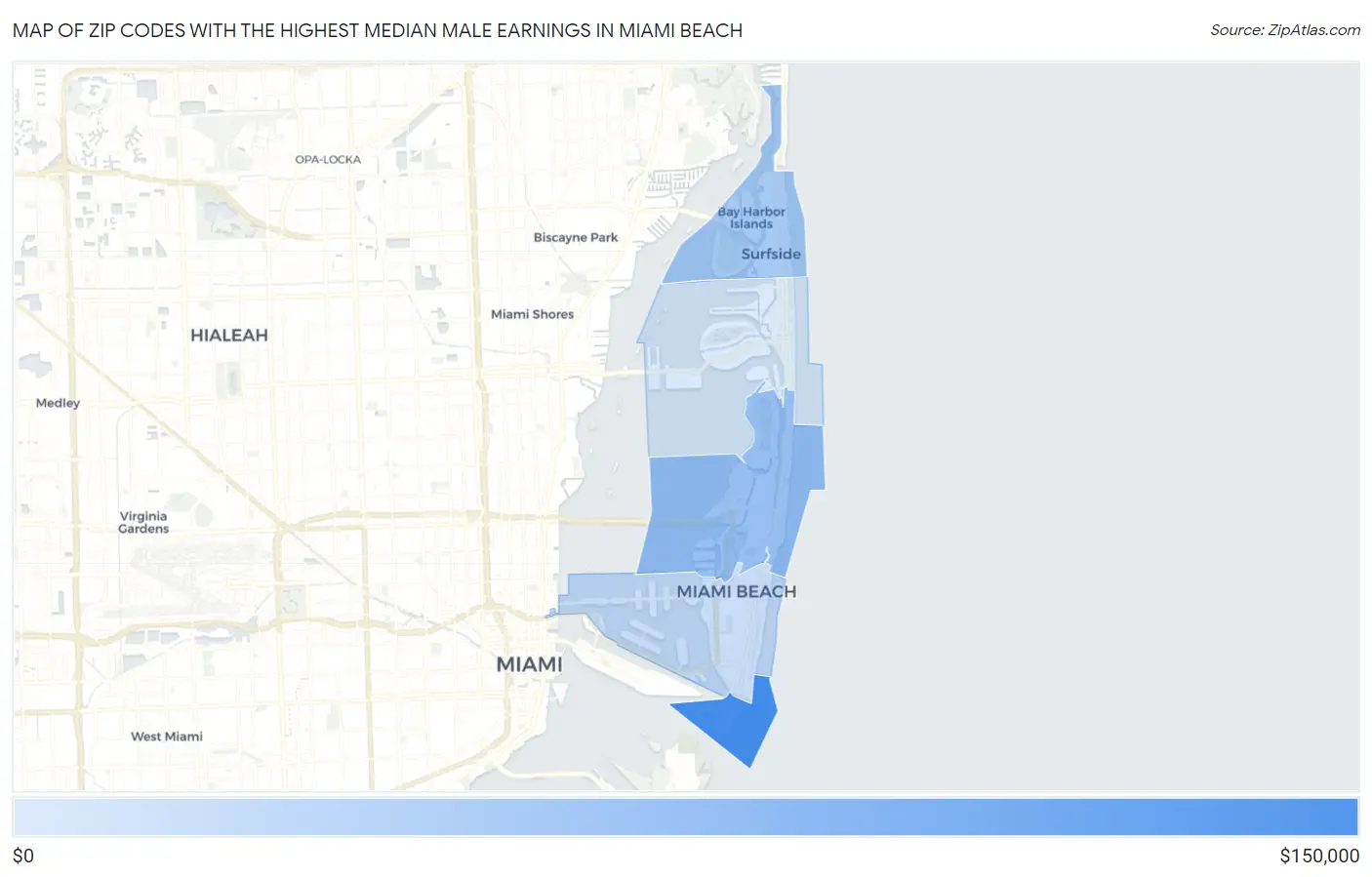 Zip Codes with the Highest Median Male Earnings in Miami Beach Map