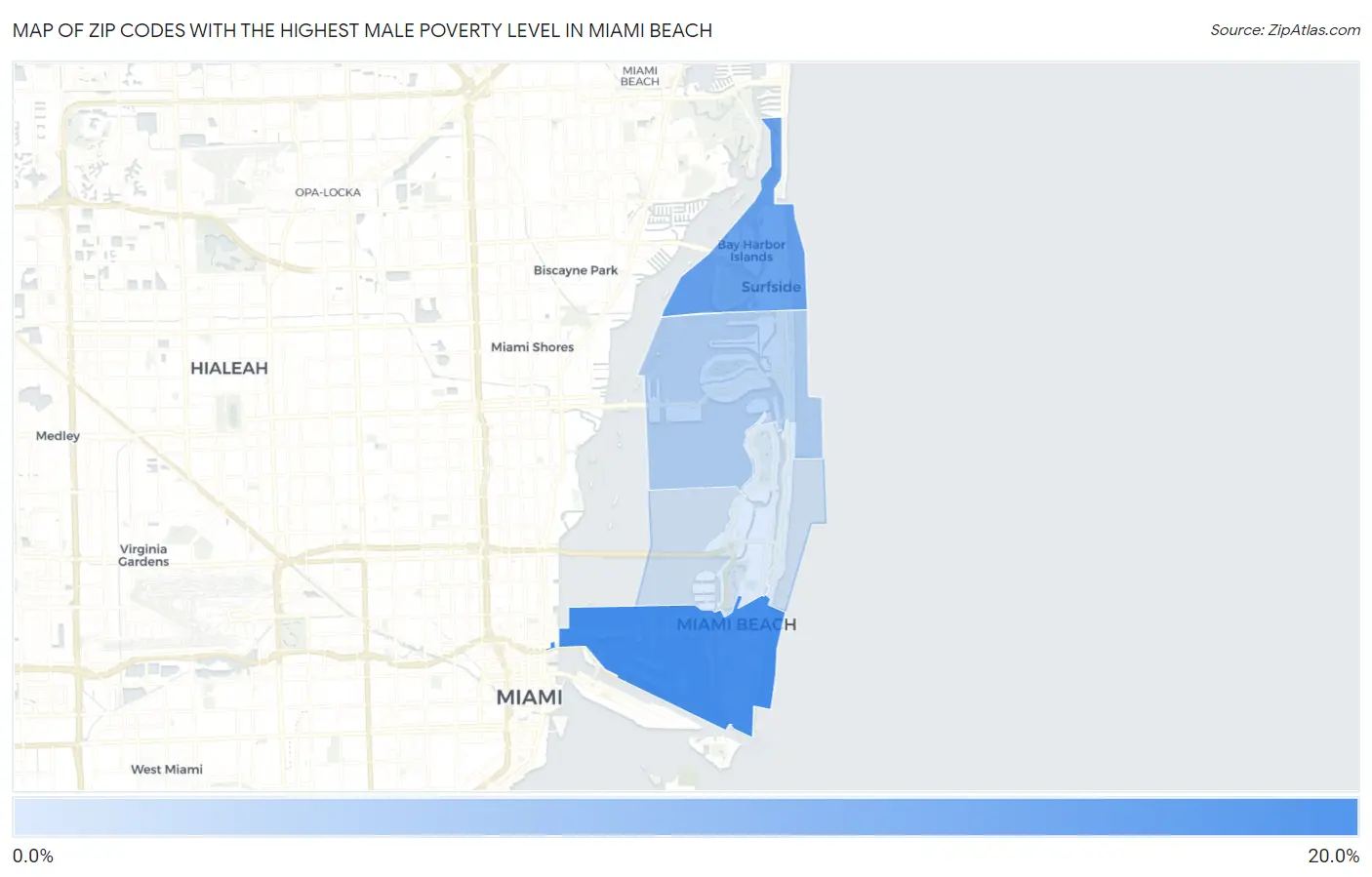 Zip Codes with the Highest Male Poverty Level in Miami Beach Map