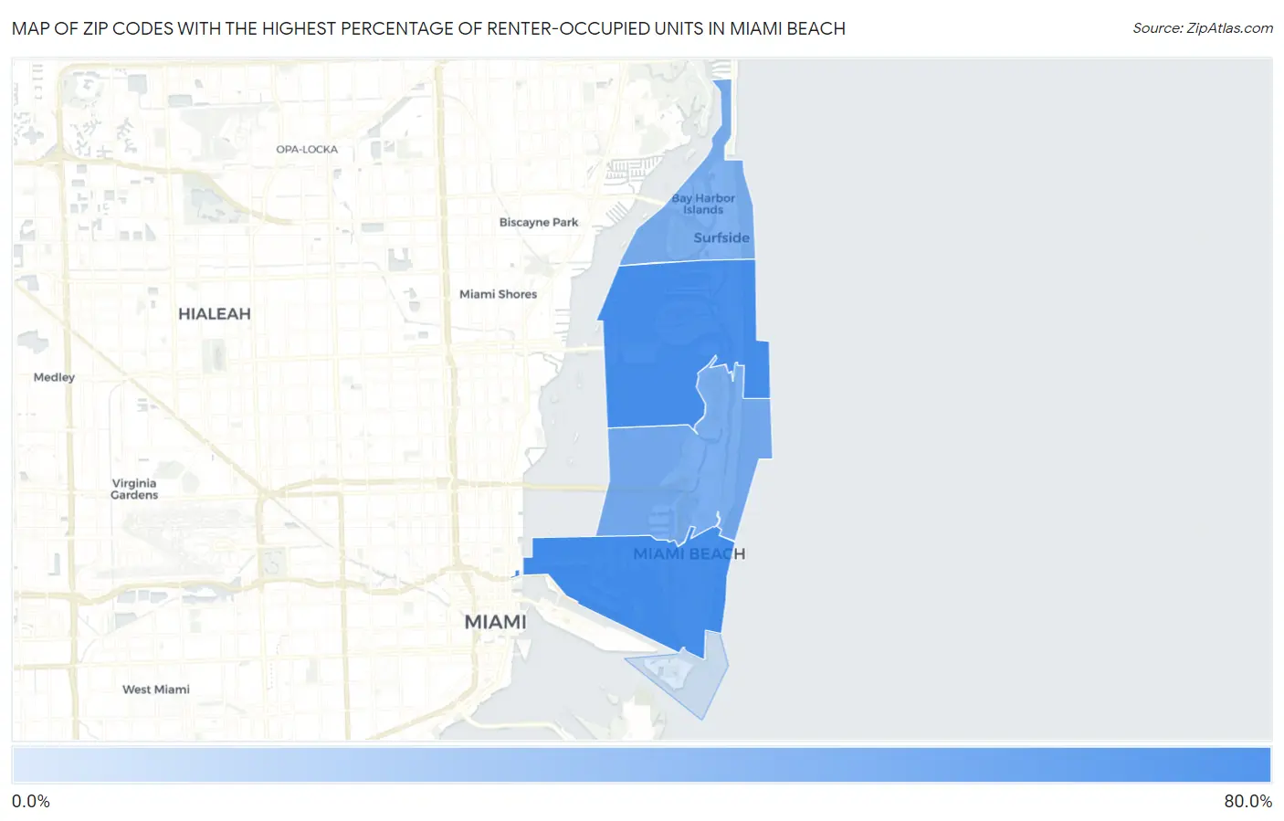 Zip Codes with the Highest Percentage of Renter-Occupied Units in Miami Beach Map