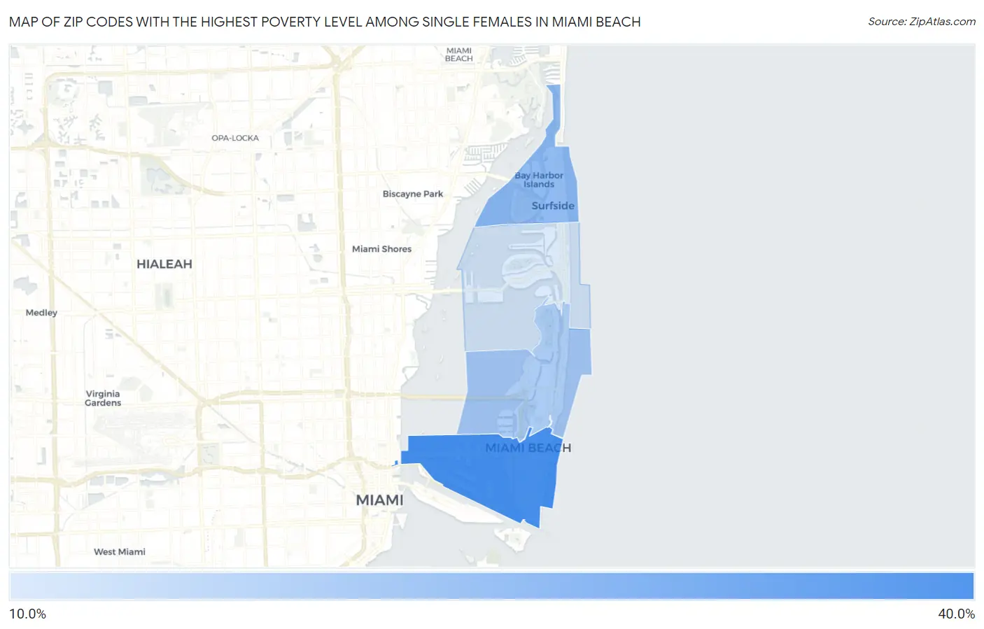 Zip Codes with the Highest Poverty Level Among Single Females in Miami Beach Map