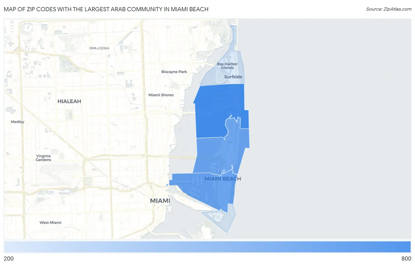 Zip Codes with the Largest Arab Community in Miami Beach Map