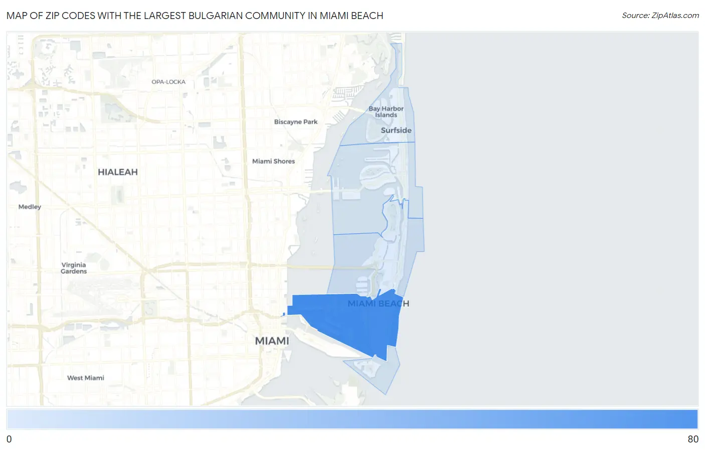 Zip Codes with the Largest Bulgarian Community in Miami Beach Map