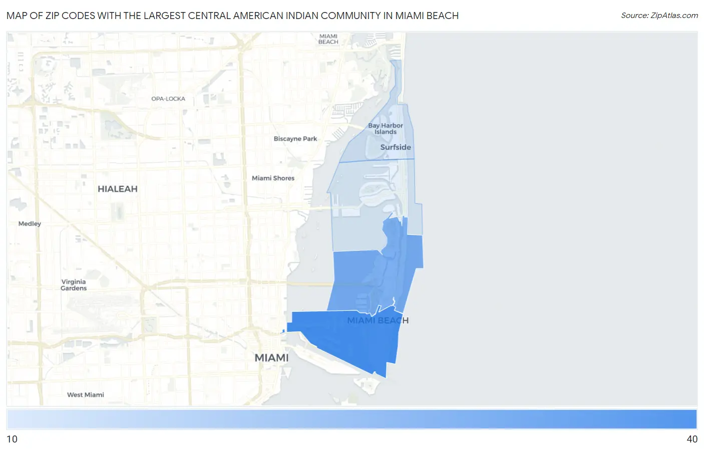 Zip Codes with the Largest Central American Indian Community in Miami Beach Map