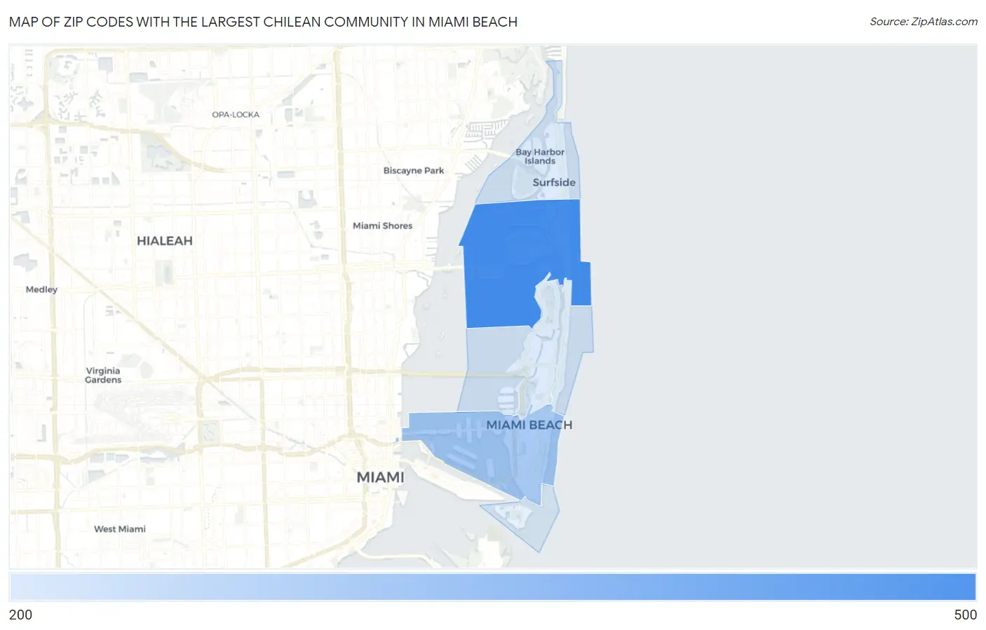 Zip Codes with the Largest Chilean Community in Miami Beach Map